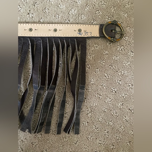 Vintage BOHO amber rhinestone studded Leather Fringe Waist Wrap statement belt - Picture 10 of 11